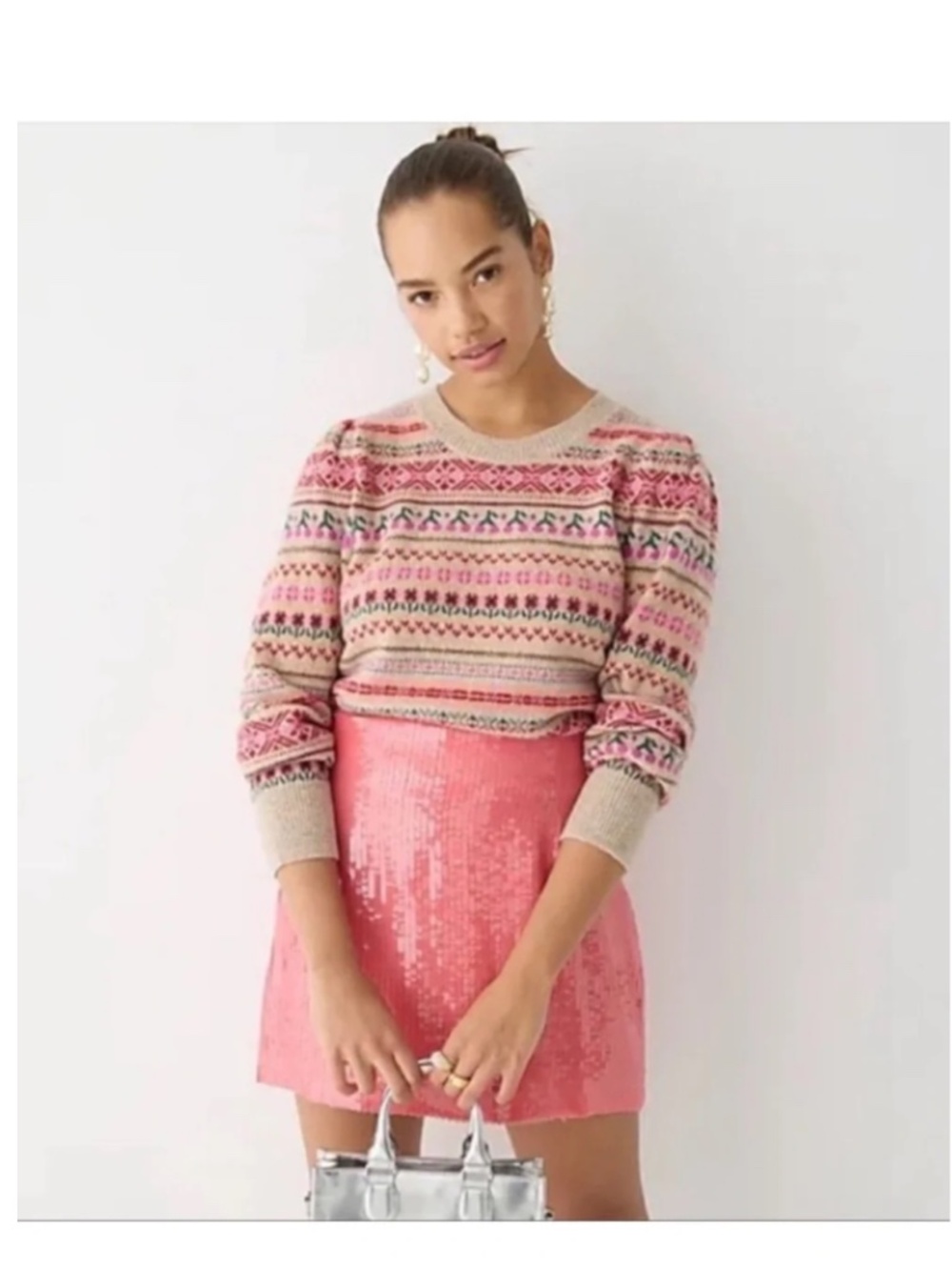 J. Crew Puff-sleeve Fair Isle crewneck sweater - Picture 3 of 6